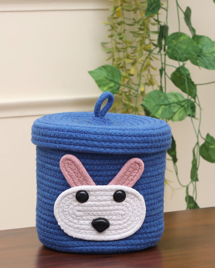 Blue Cotton Braided Rabbit Storage Basket | 7 x 6 inches