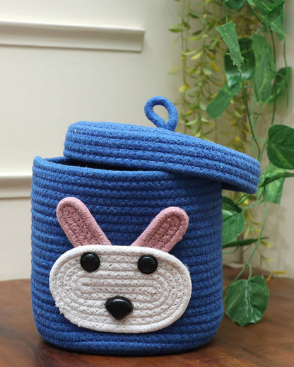 Blue Cotton Braided Rabbit Storage Basket | 7 x 6 inches