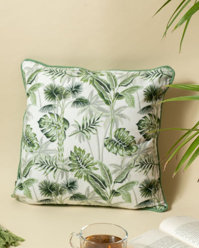 Green Leaf Cotton Cushion Cover | 18 x 18 inches