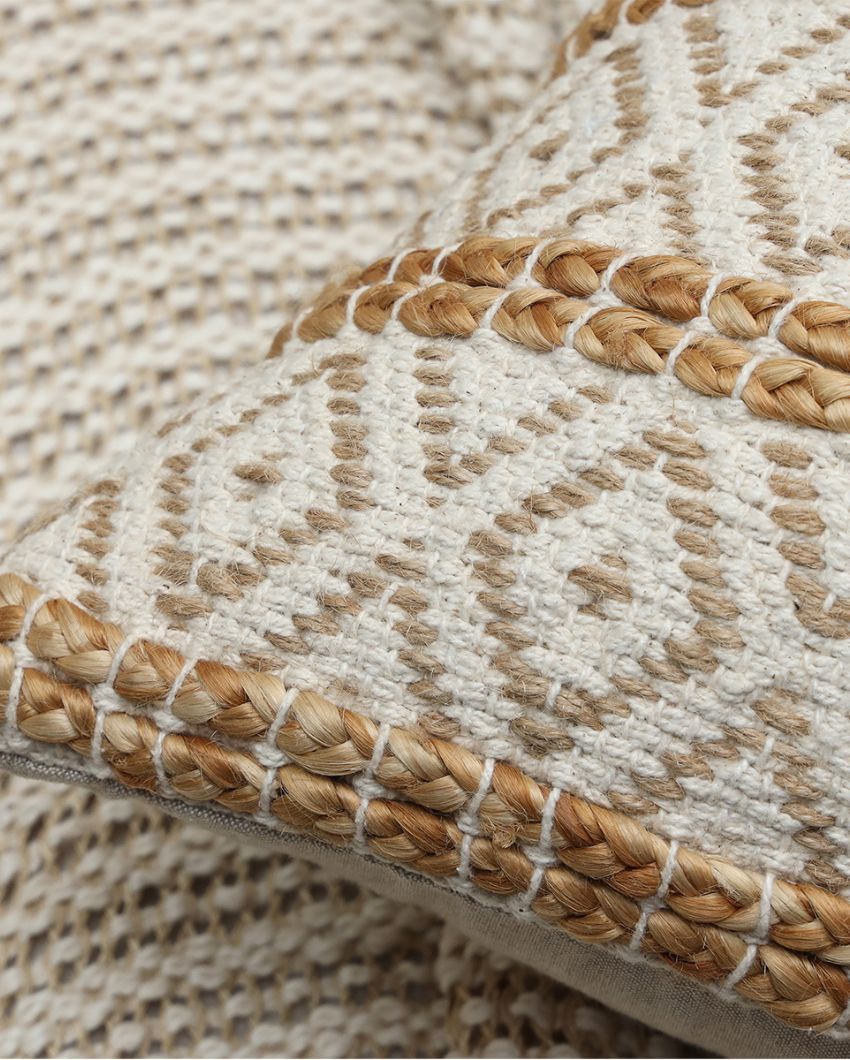 Handwoven Jute Cotton Diamond Cushion Cover | 18 x 18 inches