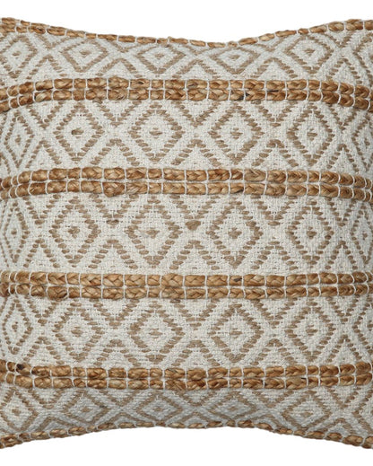 Handwoven Jute Cotton Diamond Cushion Cover | 18 x 18 inches