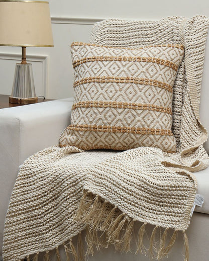 Handwoven Jute Cotton Diamond Cushion Cover | 18 x 18 inches