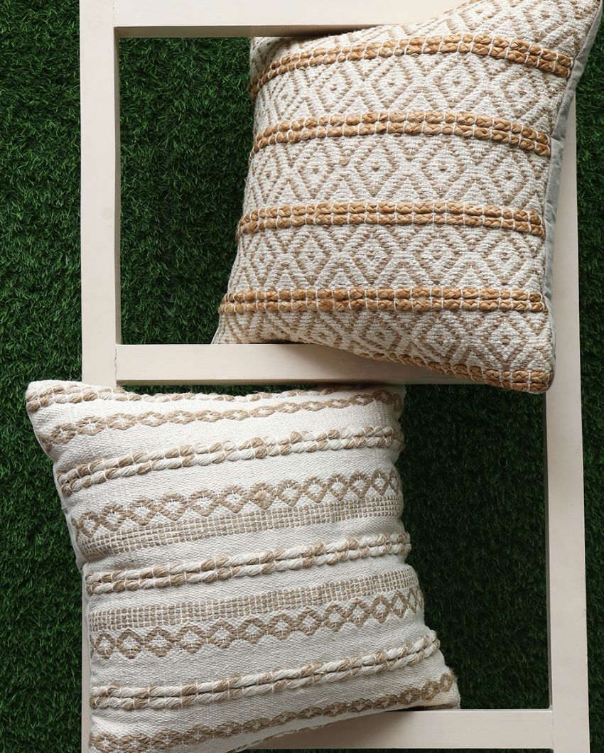 Chic Jute and Cotton Cushion Covers | Set of 2 | 18 x 18 inches