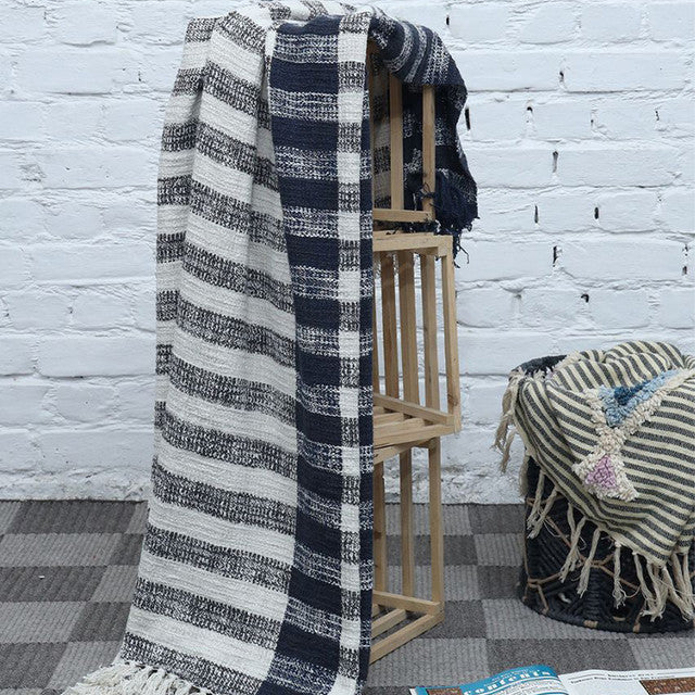 Blue Striped Fringes Throw  | 52 x 63 inches