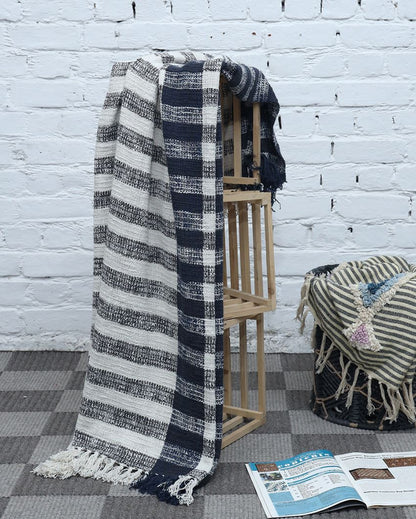 Blue Striped Fringes Throw  | 52 x 63 inches