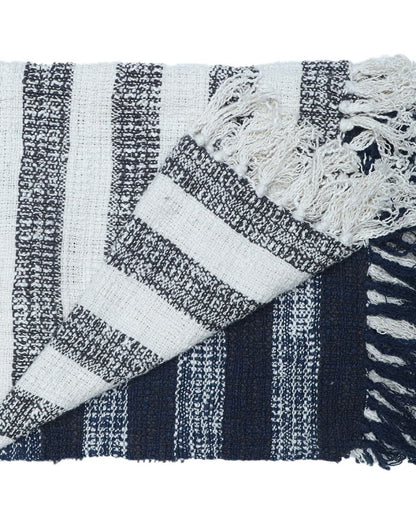 Blue Striped Fringes Throw  | 52 x 63 inches