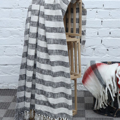 Grey Striped  Fringes Throw  | 52 x 63 inches