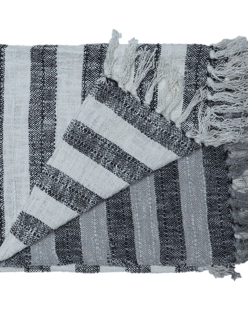 Grey Striped  Fringes Throw  | 52 x 63 inches