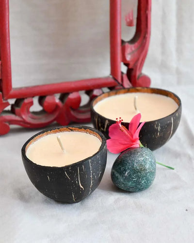 Premium Coconut Shell Soy Wax Candle | Set of 2 , Set of 4 | 10.2 cm / 4 inches