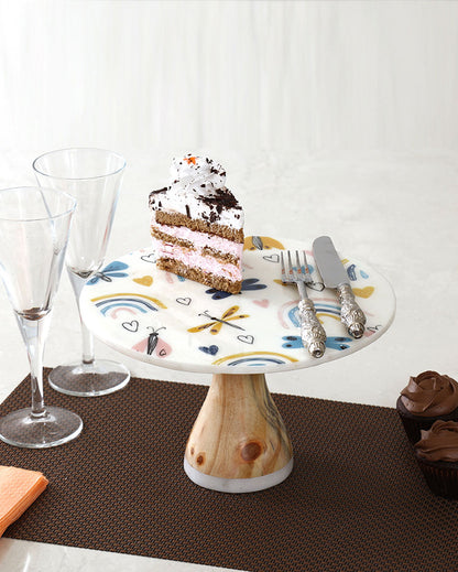 Wonderfully Delectable Moreish Marble & Wood Cake Stand | 10 x 6 inches