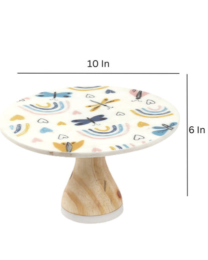 Wonderfully Delectable Moreish Marble & Wood Cake Stand | 10 x 6 inches