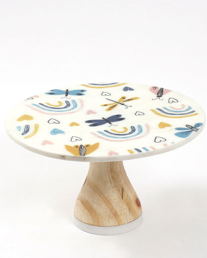 Wonderfully Delectable Moreish Marble & Wood Cake Stand | 10 x 6 inches