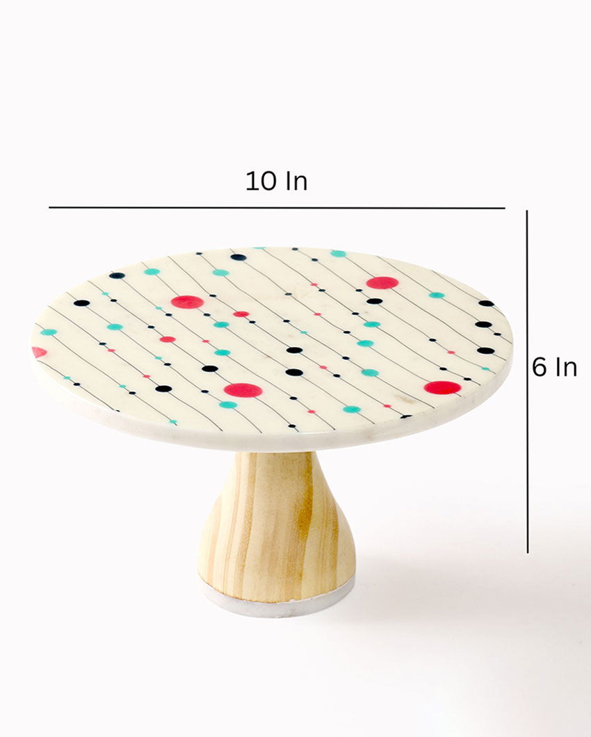 Perfectly Refined Mellow Marble & Wood Cake Stand | 10 x 6 inches