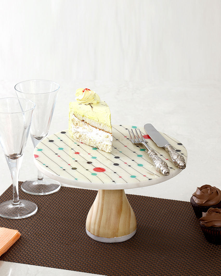 Perfectly Refined Mellow Marble & Wood Cake Stand | 10 x 6 inches