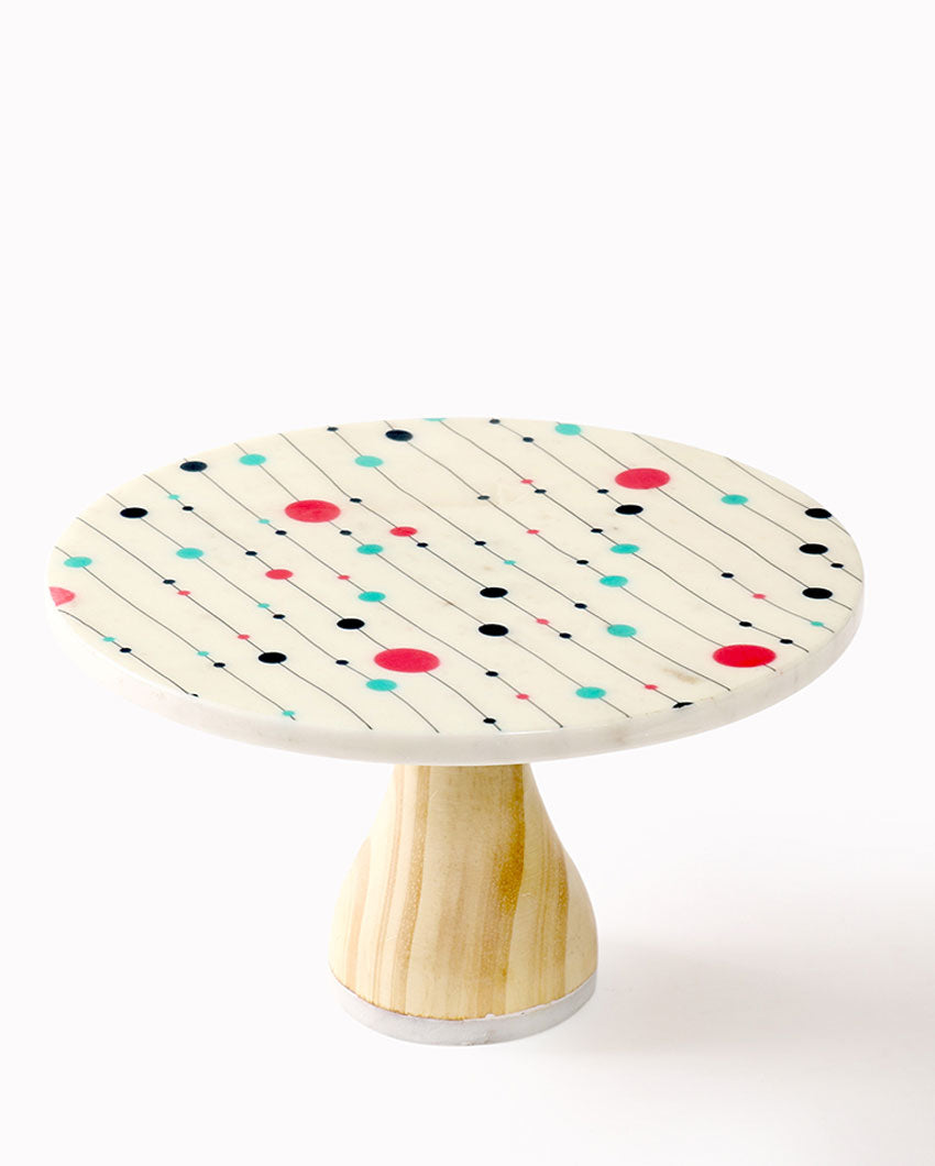 Perfectly Refined Mellow Marble & Wood Cake Stand | 10 x 6 inches