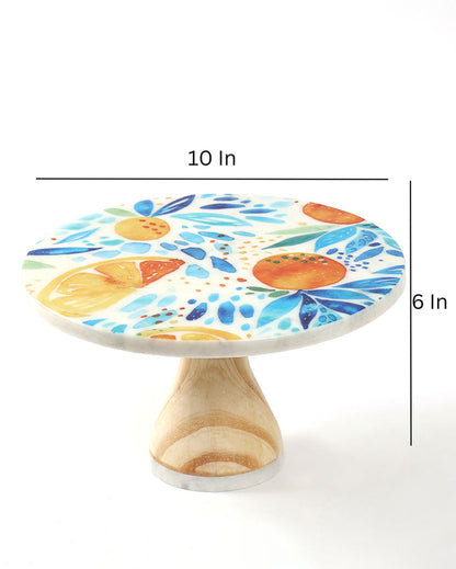 Impressively Stylish Piquant Marble & Wood Cake Stand | 10 x 6 inches