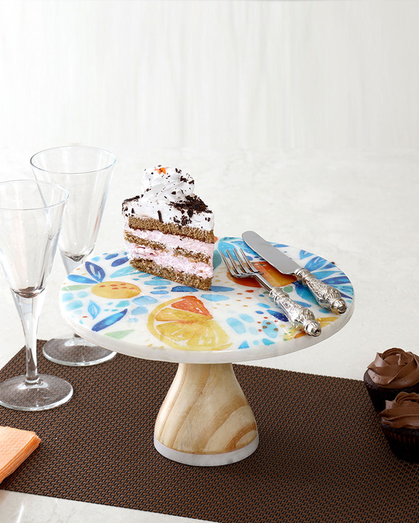 Impressively Stylish Piquant Marble & Wood Cake Stand | 10 x 6 inches