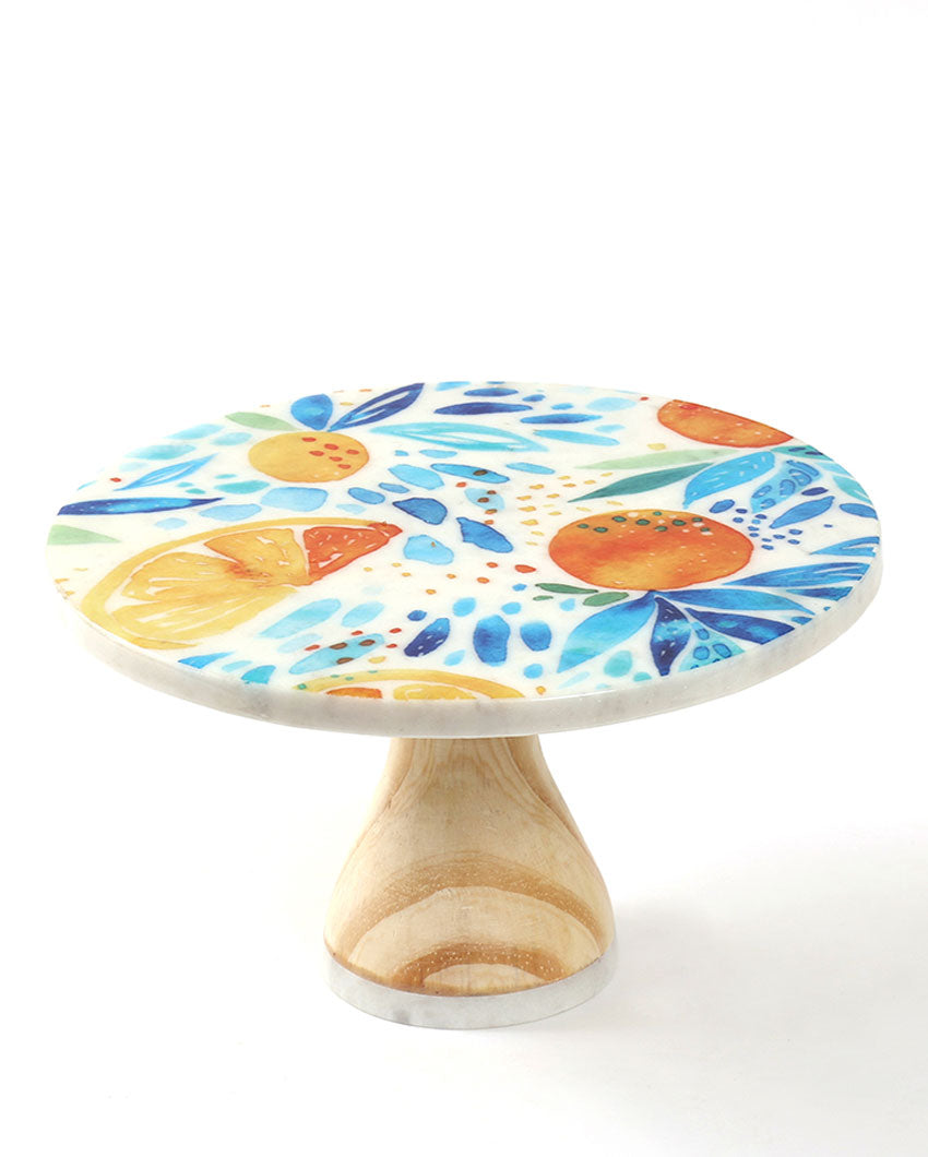 Impressively Stylish Piquant Marble & Wood Cake Stand | 10 x 6 inches