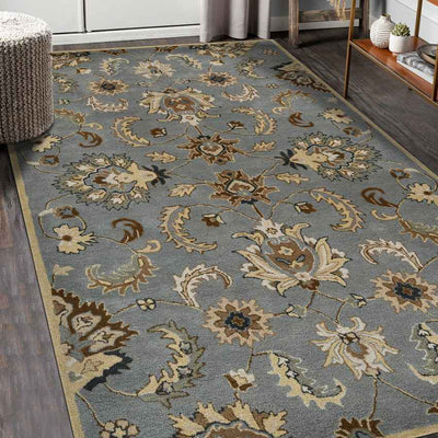 Premium Handcrafted Silver Shade Floral Wool Area Rug | 4 x 6 Feet