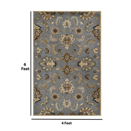 Premium Handcrafted Silver Shade Floral Wool Area Rug | 4 x 6 Feet