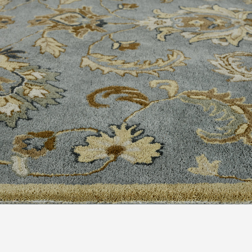 Premium Handcrafted Silver Shade Floral Wool Area Rug | 4 x 6 Feet