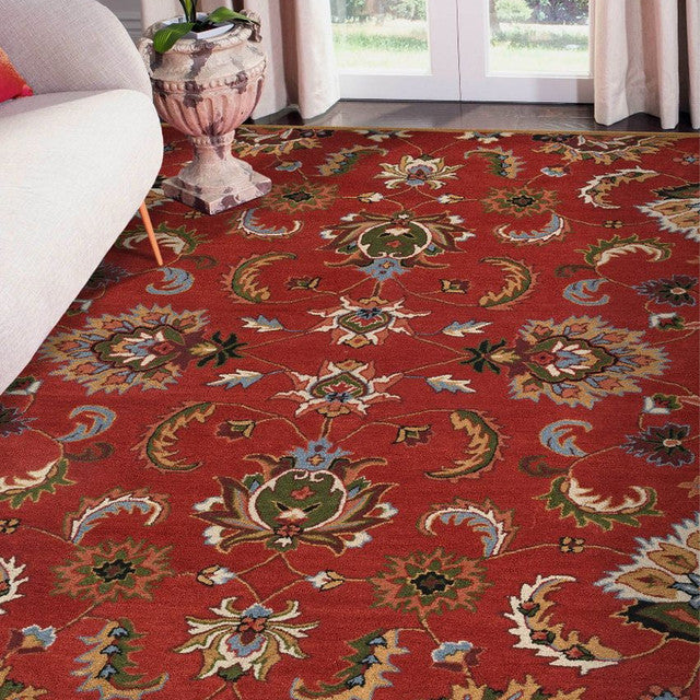 Red Floral Pattern Hand Tufted Carpet