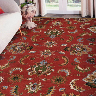 Red Floral Pattern Hand Tufted Carpet