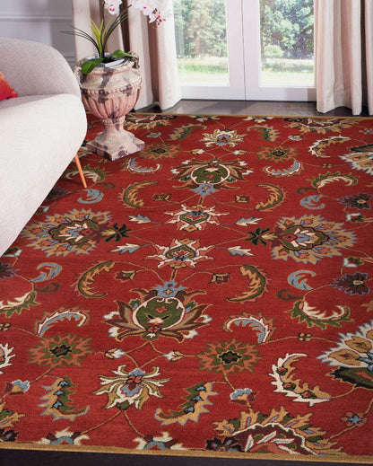 Red Floral Pattern Hand Tufted Carpet