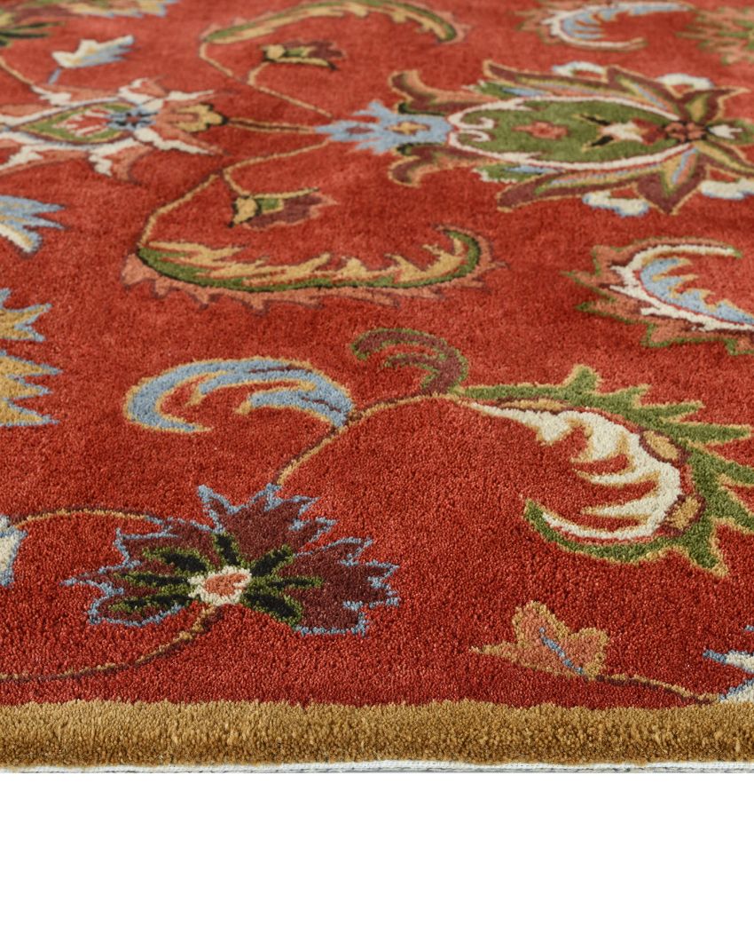 Red Floral Pattern Hand Tufted Carpet