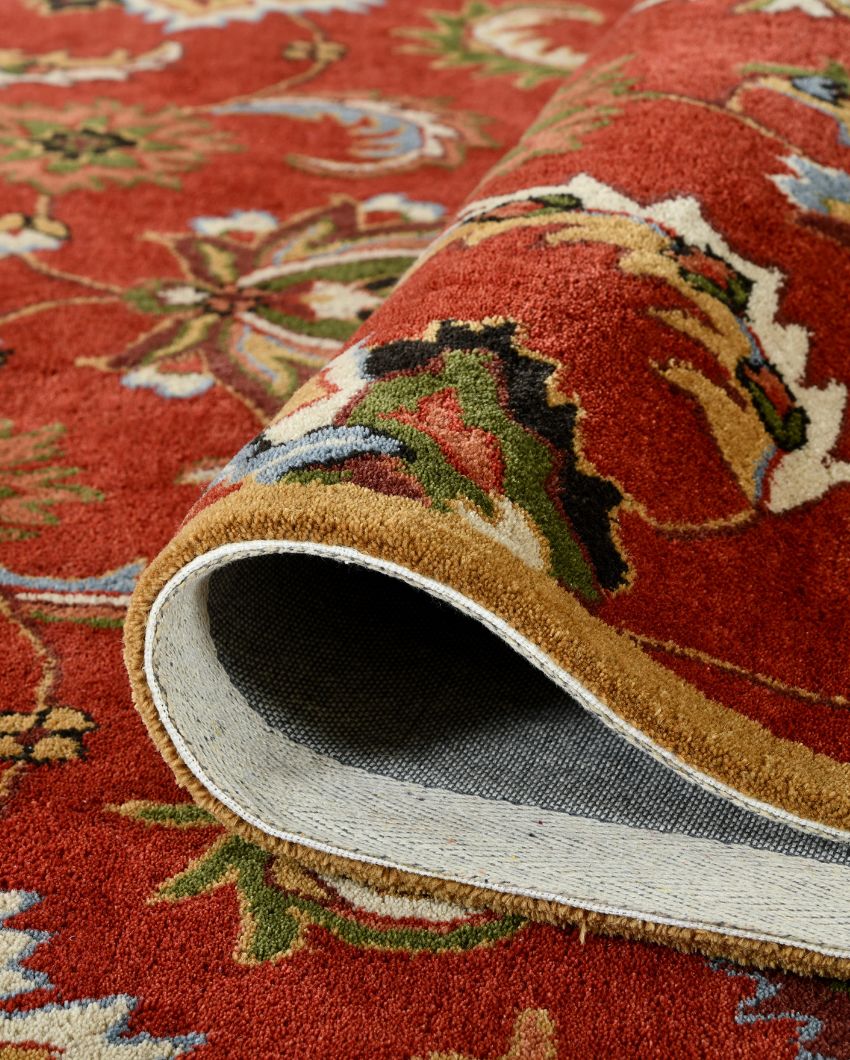 Red Floral Pattern Hand Tufted Carpet