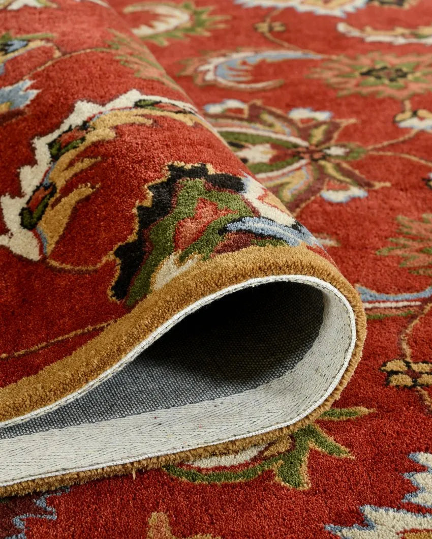 Red Floral Pattern Hand Tufted Carpet