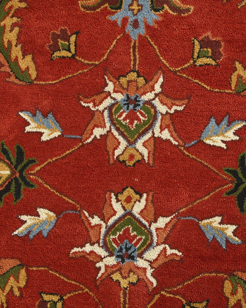 Red Floral Pattern Hand Tufted Carpet