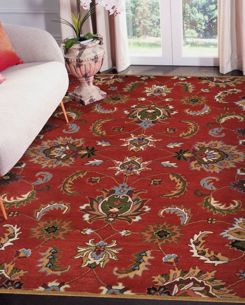 Red Floral Pattern Hand Tufted Carpet