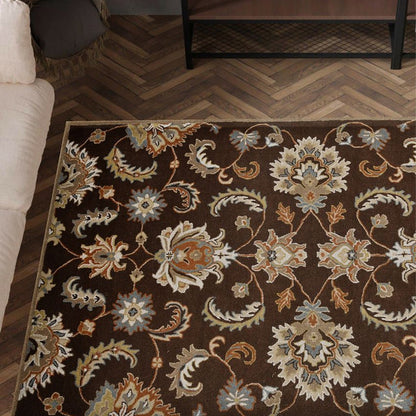 Dark Brown Floral Pattern Hand Tufted Carpet