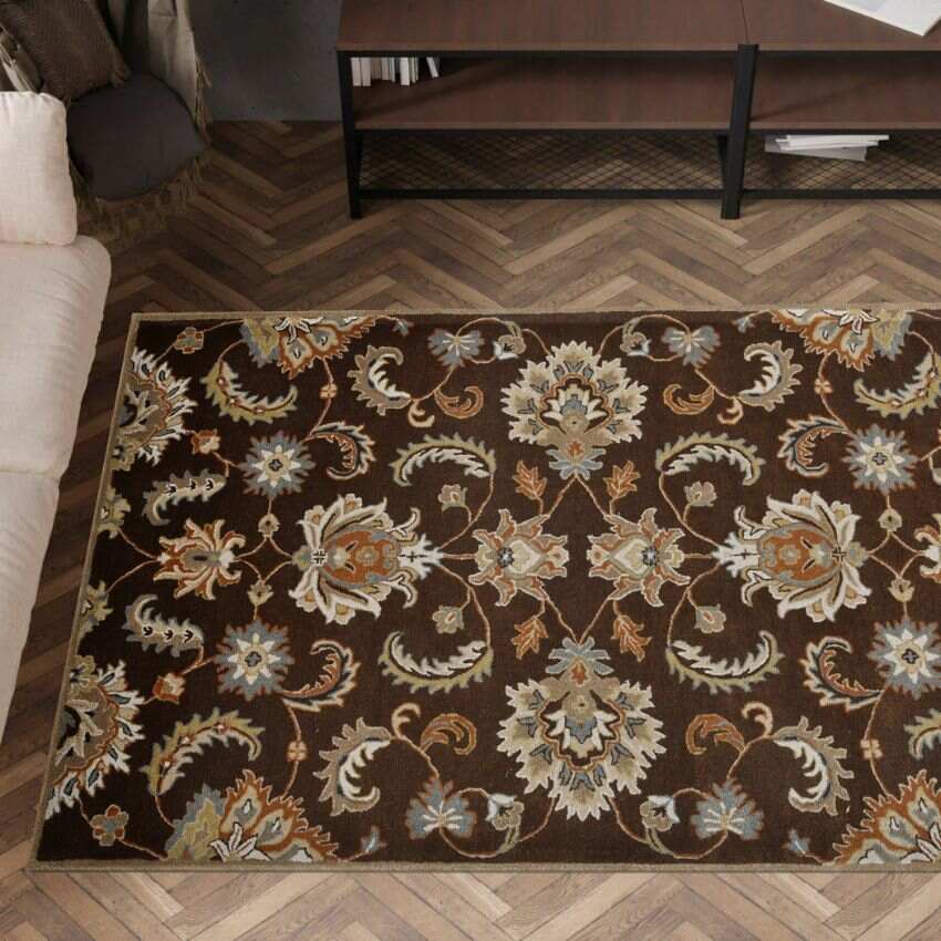 Dark Brown Floral Pattern Hand Tufted Carpet