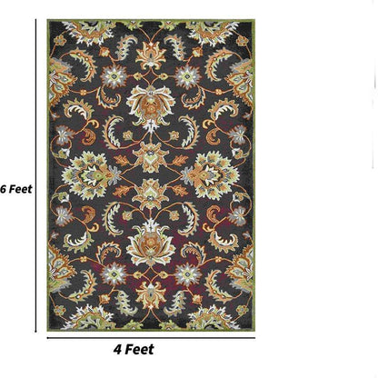 Dark Brown Floral Pattern Hand Tufted Carpet