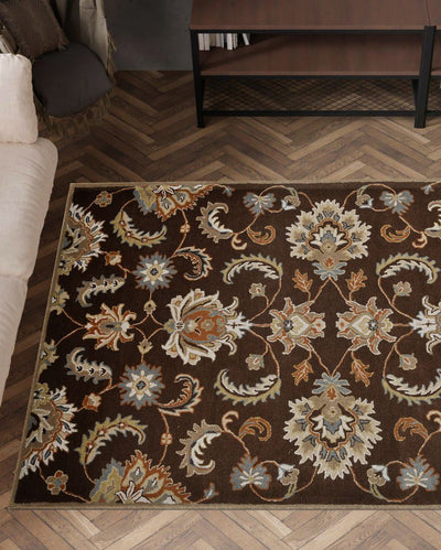 Dark Brown Floral Pattern Hand Tufted Carpet