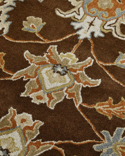 Dark Brown Floral Pattern Hand Tufted Carpet