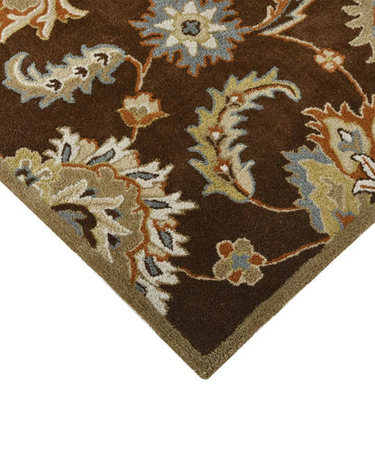 Dark Brown Floral Pattern Hand Tufted Carpet