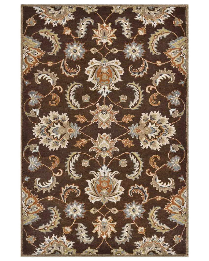 Dark Brown Floral Pattern Hand Tufted Carpet