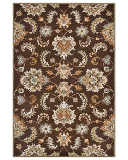 Dark Brown Floral Pattern Hand Tufted Carpet