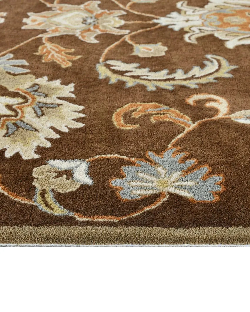 Dark Brown Floral Pattern Hand Tufted Carpet