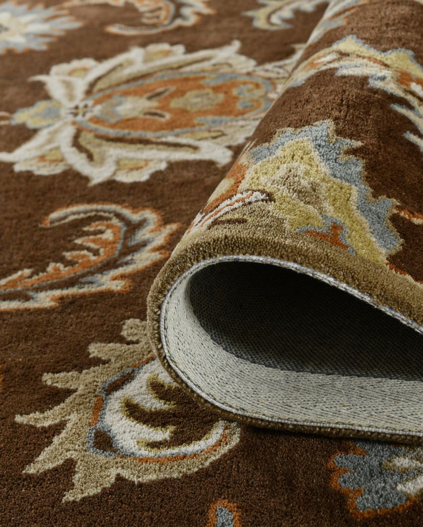 Dark Brown Floral Pattern Hand Tufted Carpet