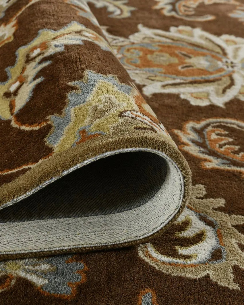 Dark Brown Floral Pattern Hand Tufted Carpet