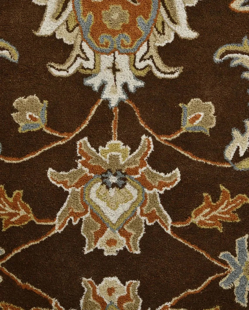 Dark Brown Floral Pattern Hand Tufted Carpet