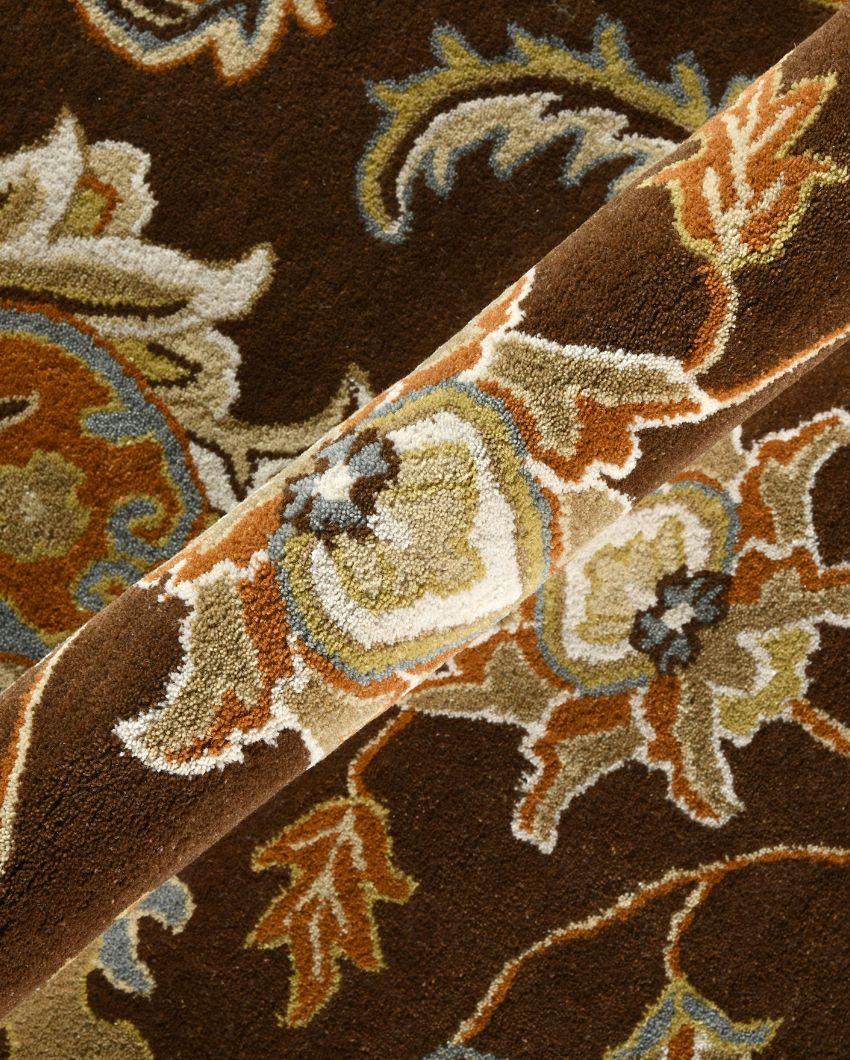 Dark Brown Floral Pattern Hand Tufted Carpet