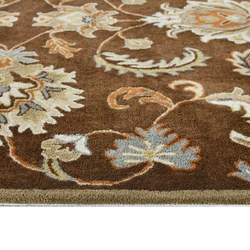 Dark Brown Floral Pattern Hand Tufted Carpet