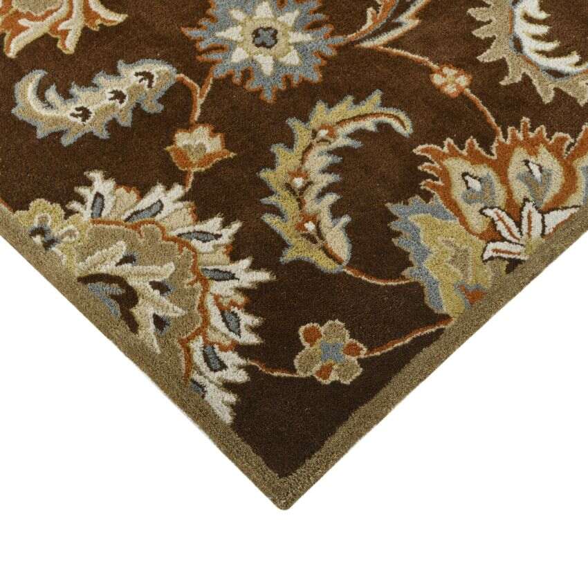 Dark Brown Floral Pattern Hand Tufted Carpet