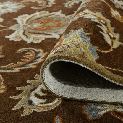 Dark Brown Floral Pattern Hand Tufted Carpet