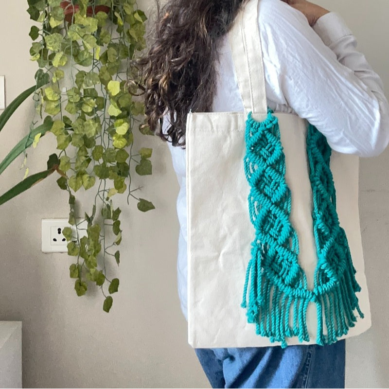 Hancrafted Boho Style Tote Bag Blue